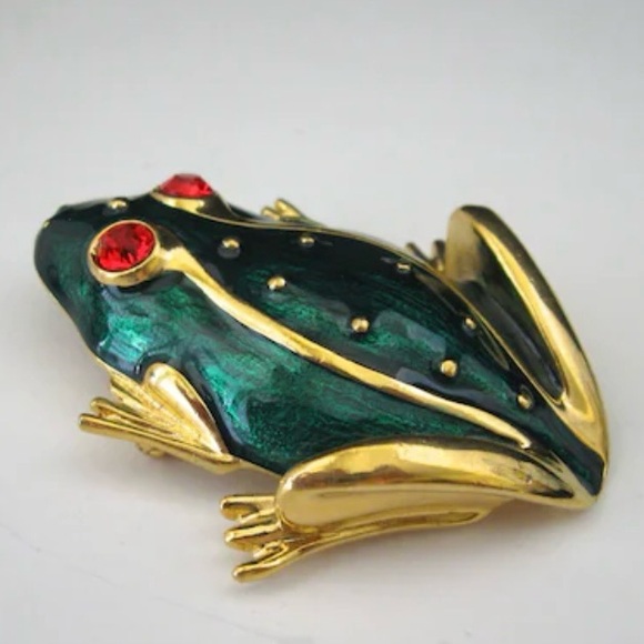 Vintage Tree Frog Brooch with Crystal Eyes!! - Picture 3 of 7